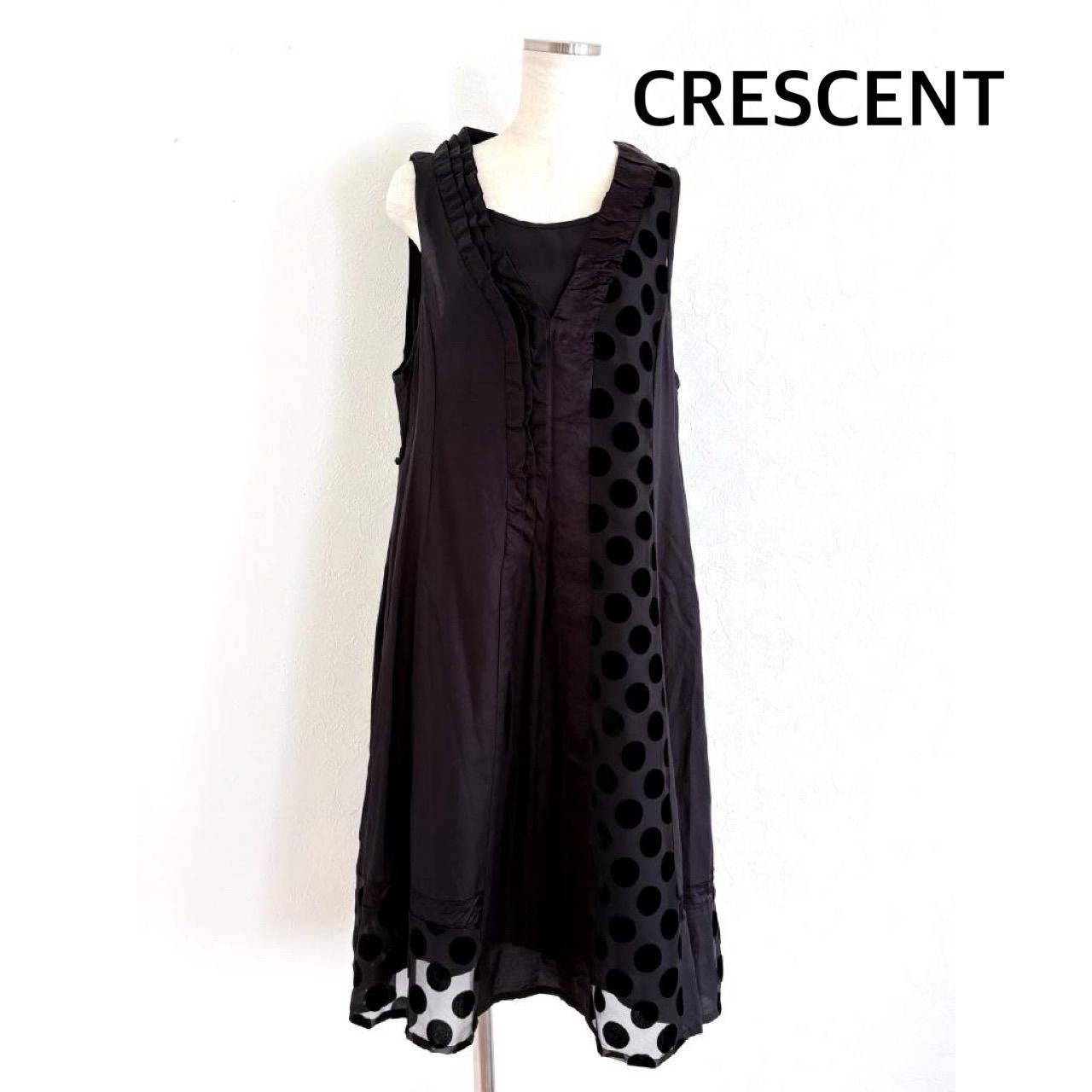CRESCENT クレッシェント ドットデザインノースリーブワンピース 日本 