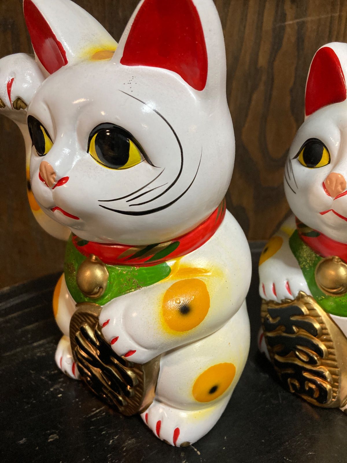 インテリア小物 招き猫 貯金箱 三毛猫 陶器 置物 二匹