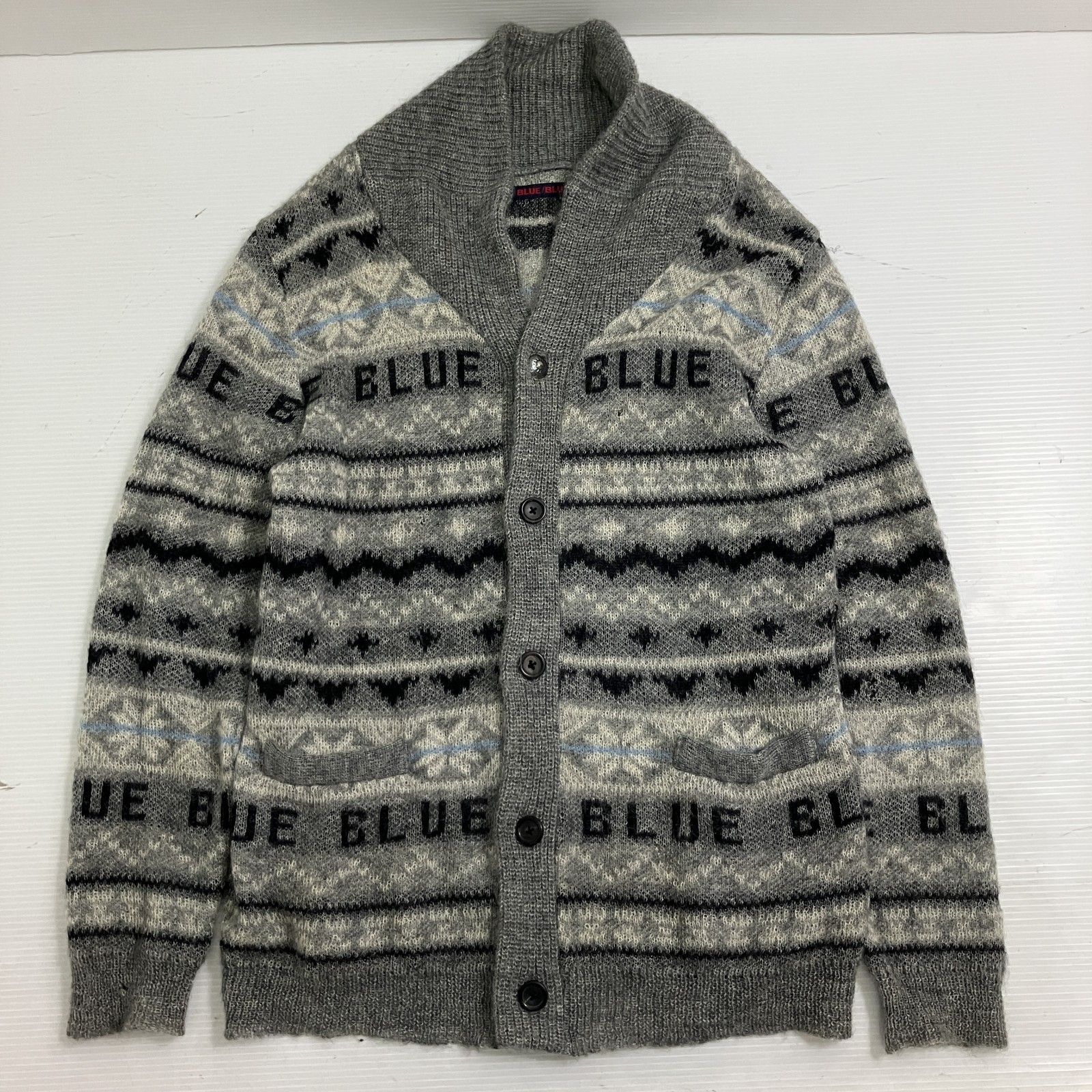 ◇ BLUE BLUE ブルーブルー カーディガン ロゴ ショールカラー 