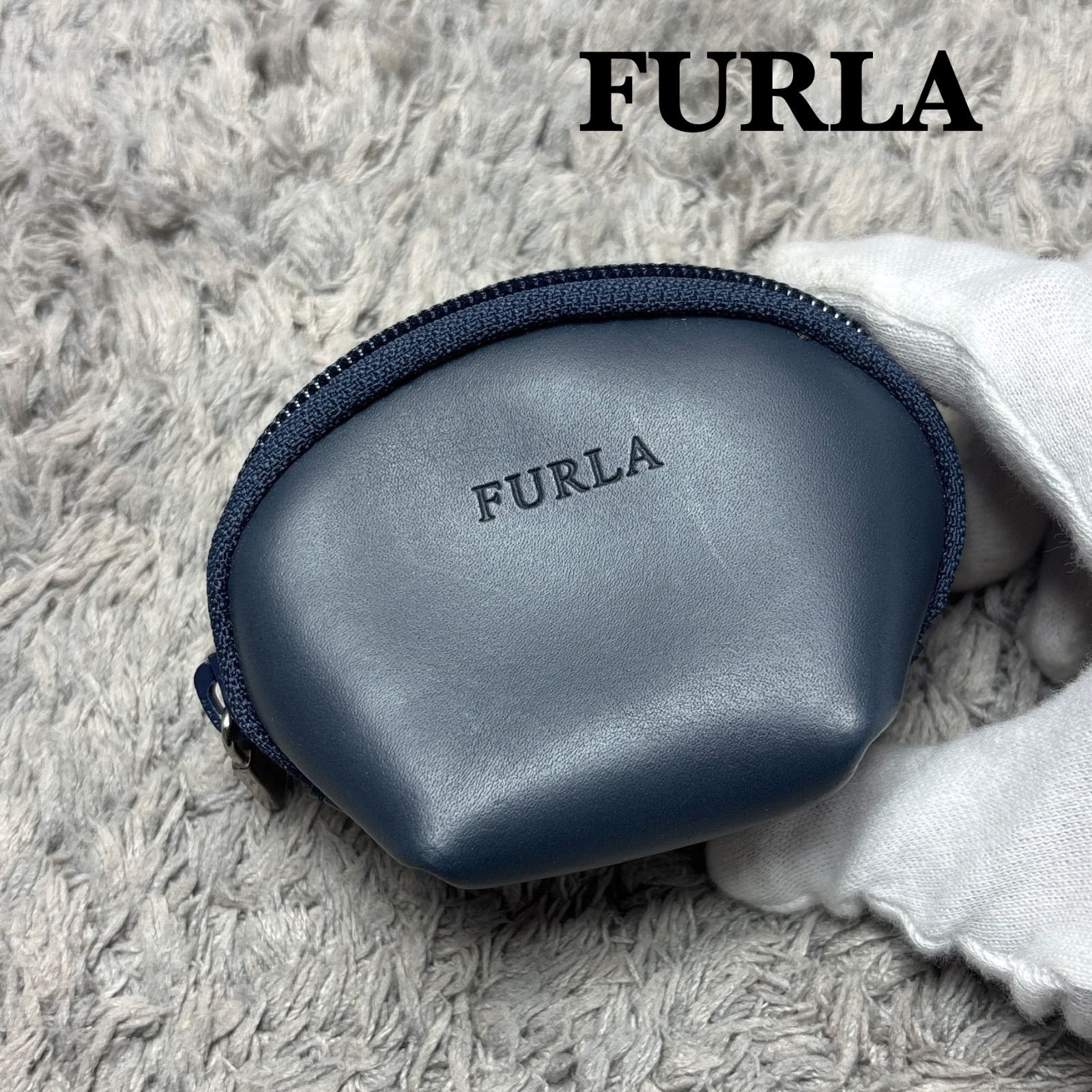 FURLA フルラ レザー ミニポーチ 小物入れ ネイビー - メルカリ