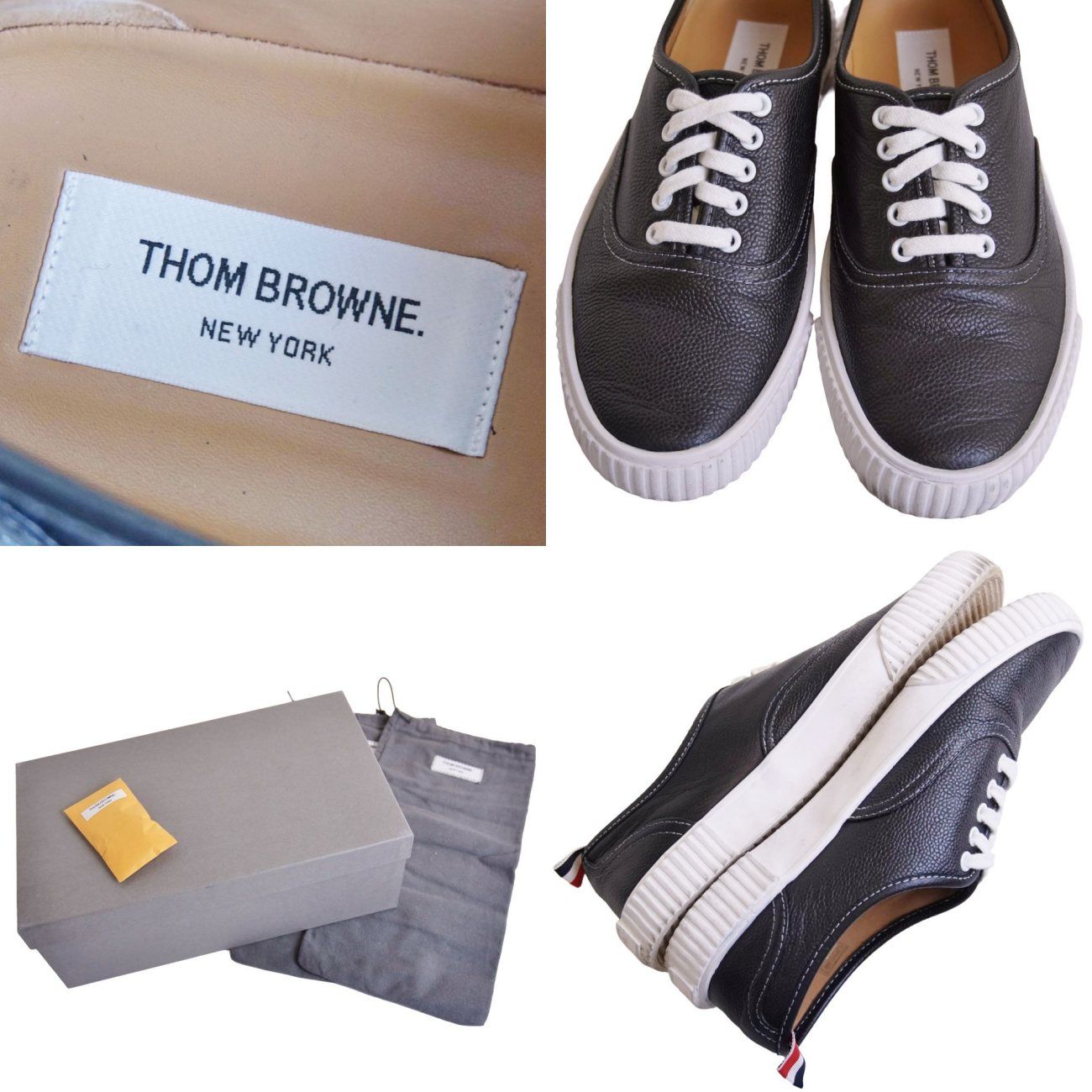 美品 トムブラウン THOM BROWNE スニーカー ローカット レザー シュ 