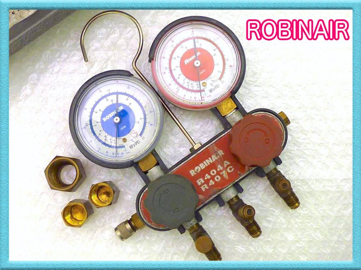 Robinair R404A R407C マニホールド ゲージセット 圧力計 圧力/温度チャート 高精度圧力計 連成計 ケース 測量 工具 ハンドツール③