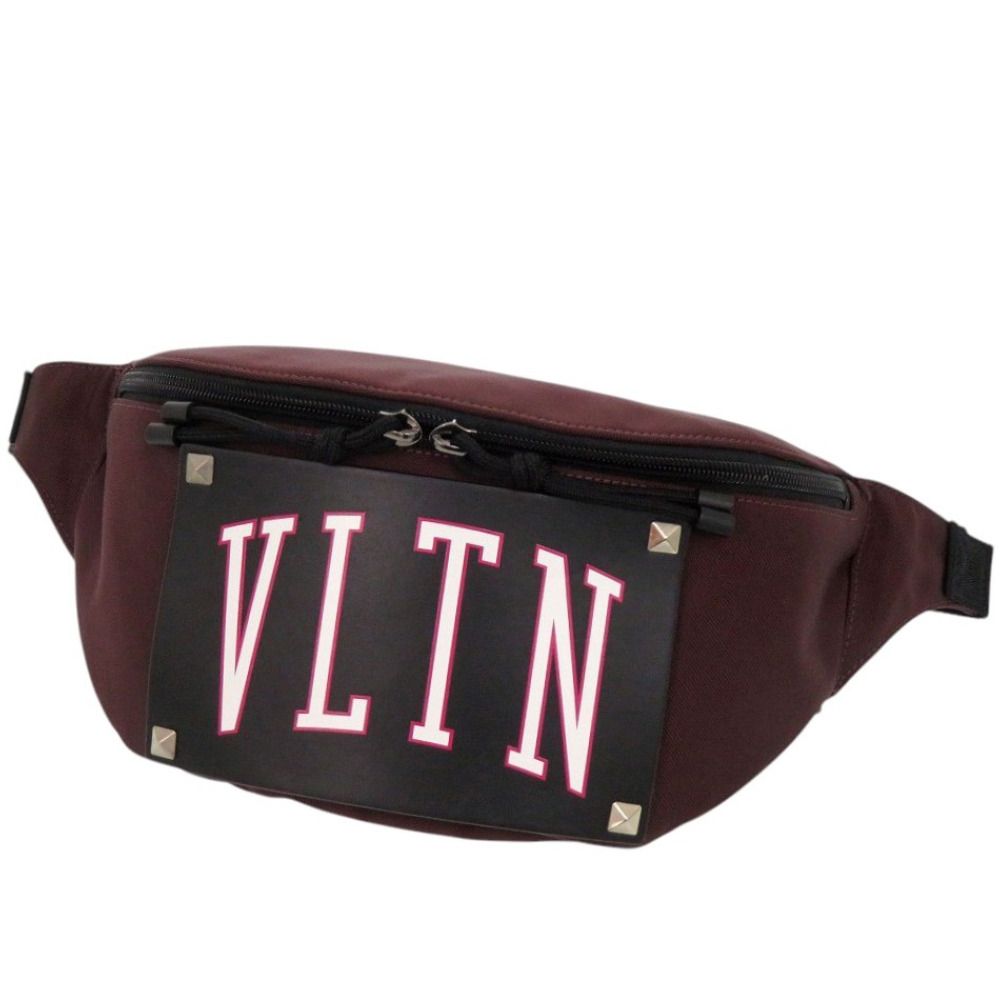 新品同様 ヴァレンティノ ガラヴァーニ VLTN スタッズ 2Y2B094LEK ナイロン ボルドー ボディバッグ ベルトバッグ 0986 Valentino Garavani