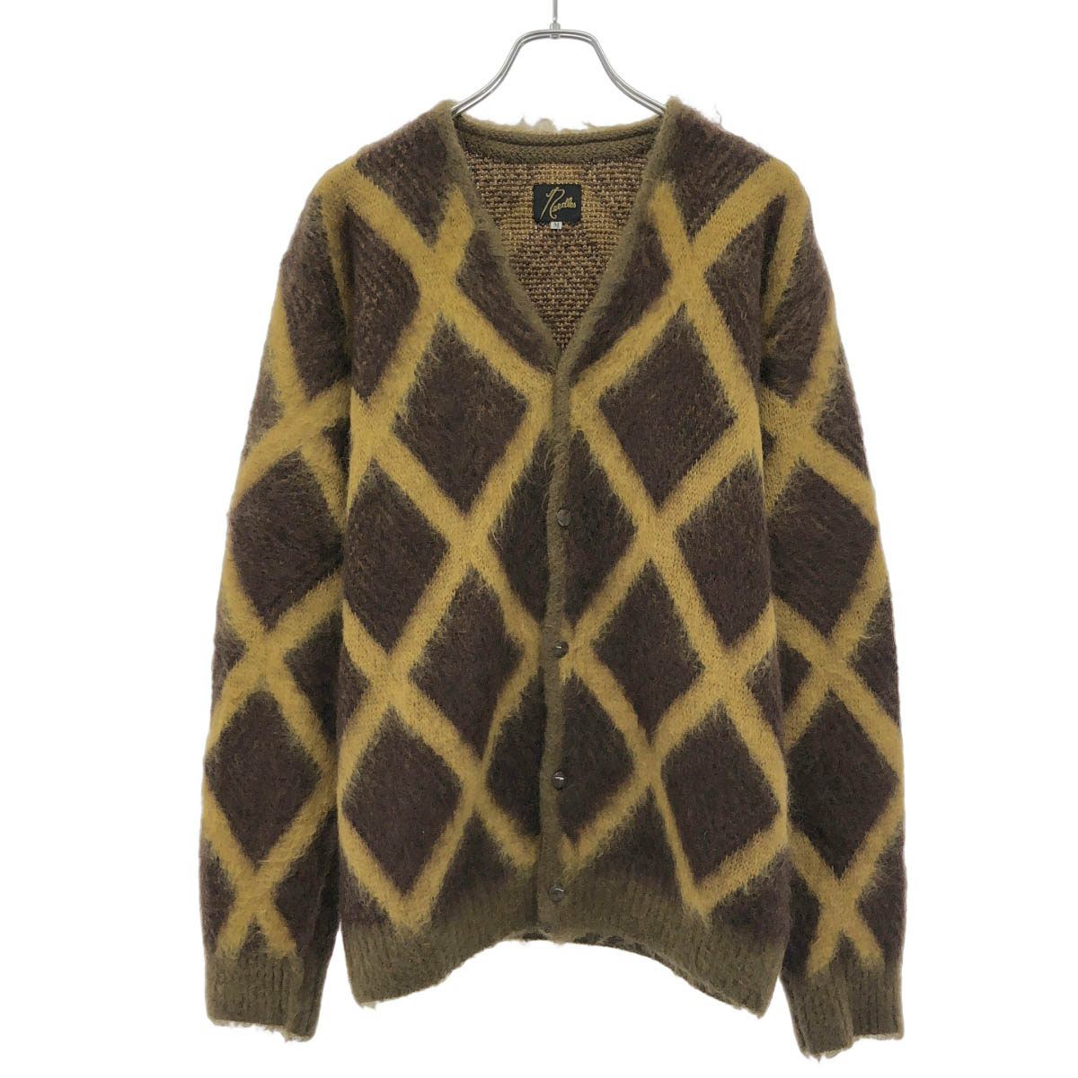 Needles ニードルズ 19AW Mohair Cardigan Diamond モヘアカーディガン FK230 ブラウン イエロー M Needles ニードルズ 19AW Mohair Cardigan Diamond モヘアカーディガン