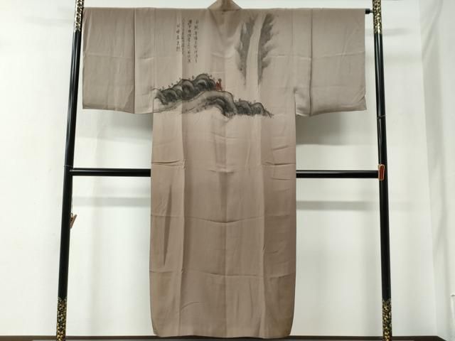 平和屋着物●男性 長襦袢 袷 作家物 手描き 人物風景文 暈し染め 金彩 正絹 逸品 CABE2266yc