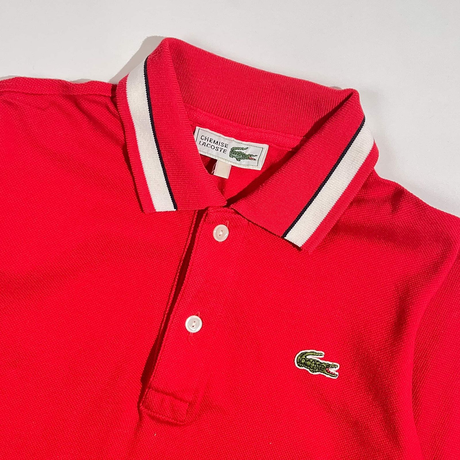 70s CHEMISE LACOSTE シュミーズラコステ 文字ワニ 襟ライン 鹿の子 