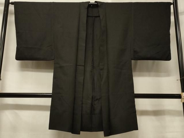 平和屋着物＃男性　長羽織　紬地　単衣　黒地　正絹　逸品　CABE5342in 17,550円