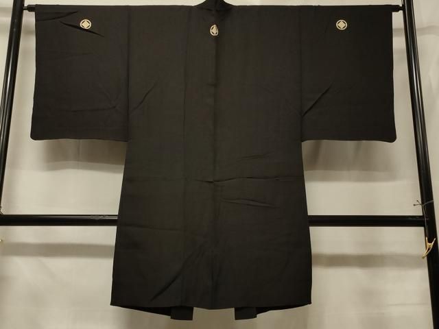 平和屋着物＃男性　長羽織　黒紋付き　正絹　逸品　CABE5346in