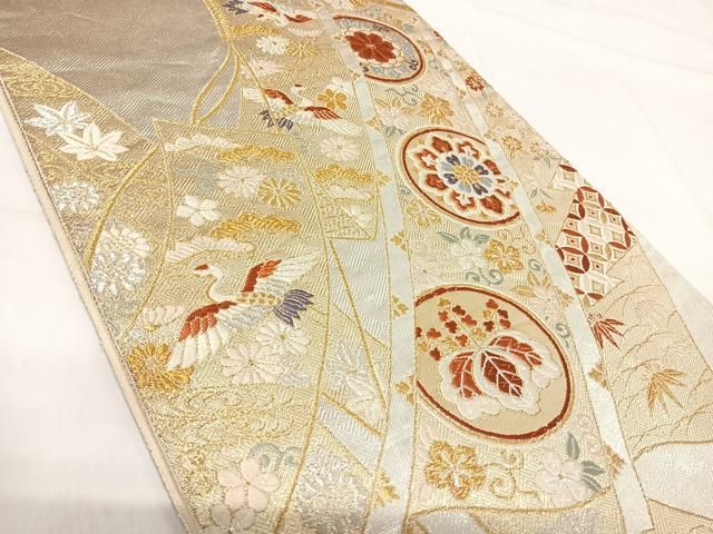唐織 正絹 逸品 金糸 平和屋着物◎佐賀錦 六通柄袋帯 尾長鳥几帳花文