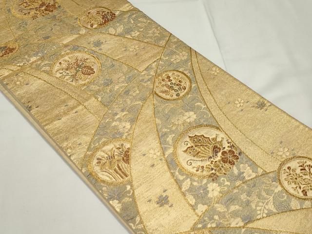 平和屋着物○六通柄袋帯 唐織 花蝶丸文 金糸 正絹 逸品 CABB9228hy