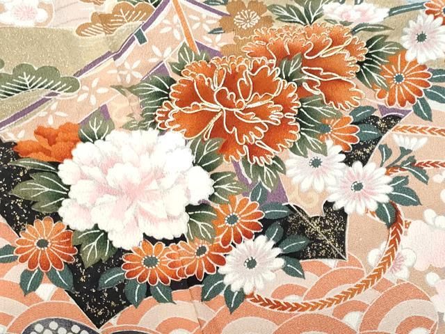 平和屋着物●豪華色留袖　駒刺繍　吉祥短冊流水花文　金彩　正絹　逸品　DABA4651az 平和屋着物□豪華黒留袖 駒刺繍 冊子飛鶴草花文 金彩 正絹 逸品
