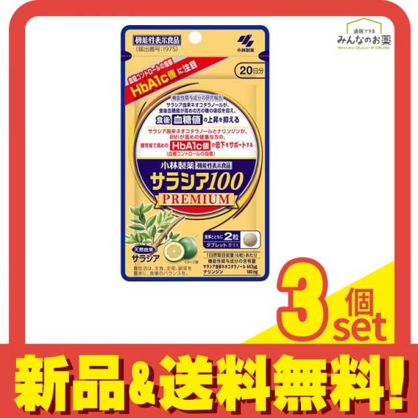小林製薬 サラシア100プレミアム サプリメント 20日分 120粒入 3個セット まとめ売り