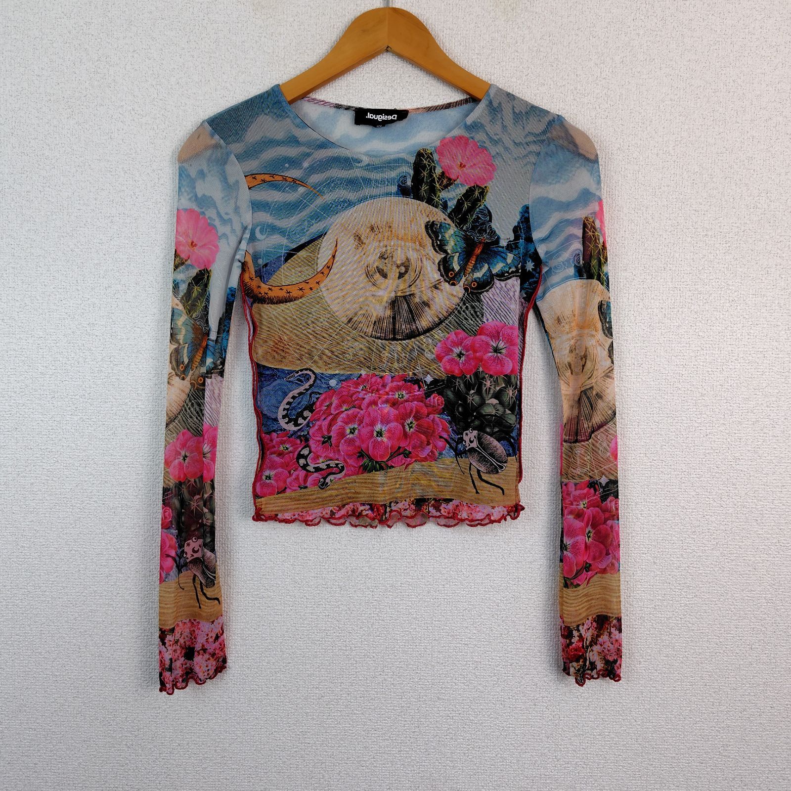 Desigual デシグアル メッシュトップス 総柄 マルチカラー XSサイズ レディース 古着 Y2K ギャル モードDesigual;No apparent damage/stain