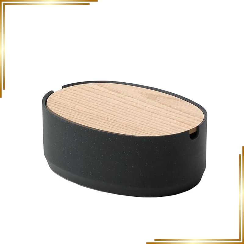 【新品】 ideaco (イデアコ) 小物 卓上 蓋付き 収納 幅21.5?奥行15.5?高さ8cm Oval Box M Low stone sand black/オーバルボックス Mサイズ 低 ストーンサンドブラック 0
