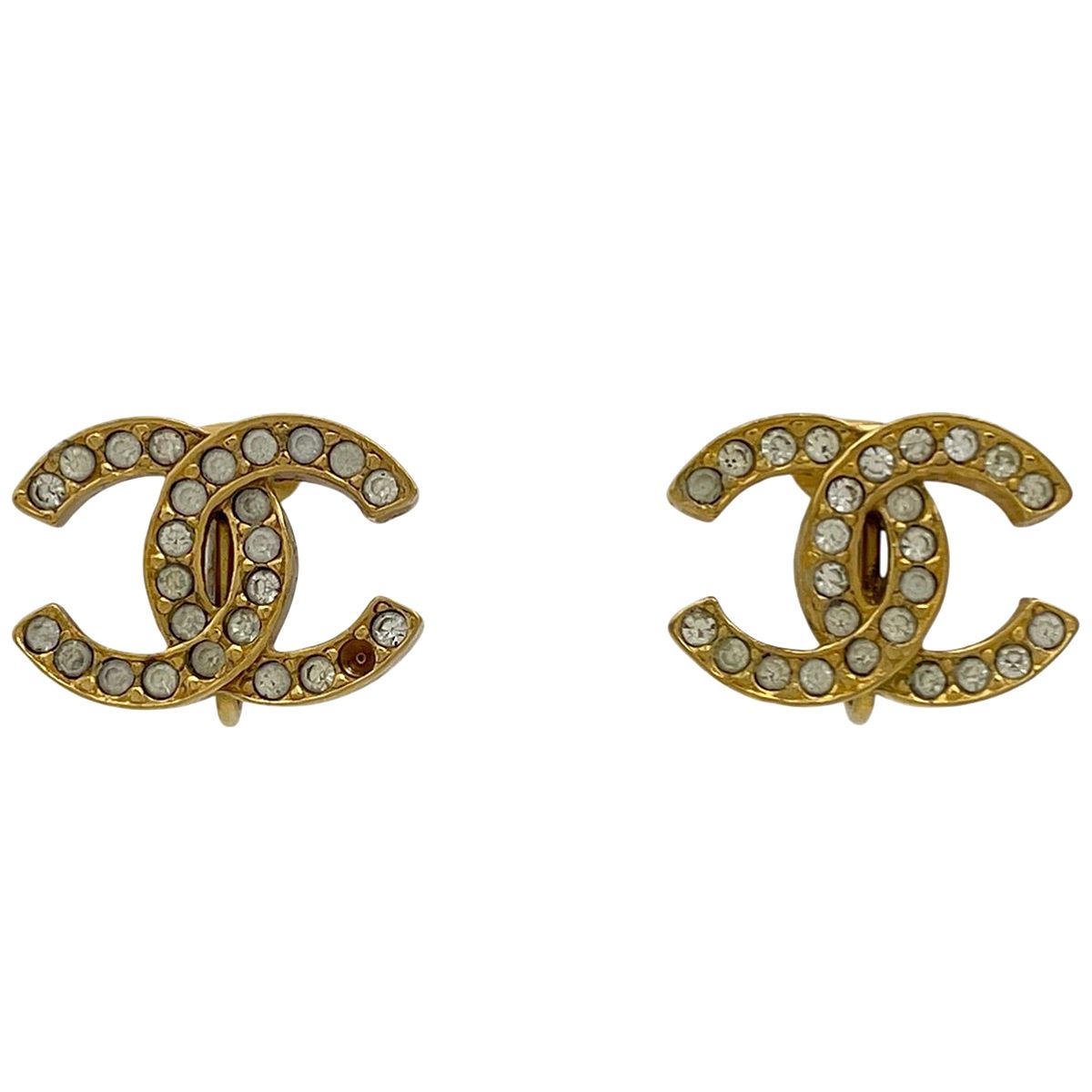 シャネル CHANEL ココマーク ラインストーン イヤリング GP ゴールド 