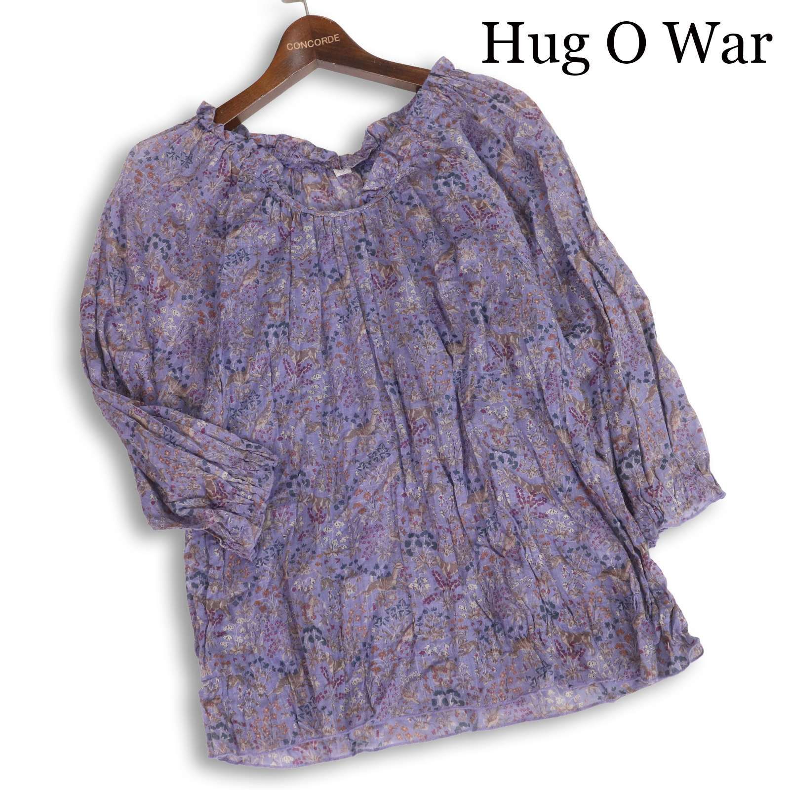 Hug O War ハグオーワー 春夏☆ 麻 リネン混 花柄 フラワー 総柄 7分袖 
