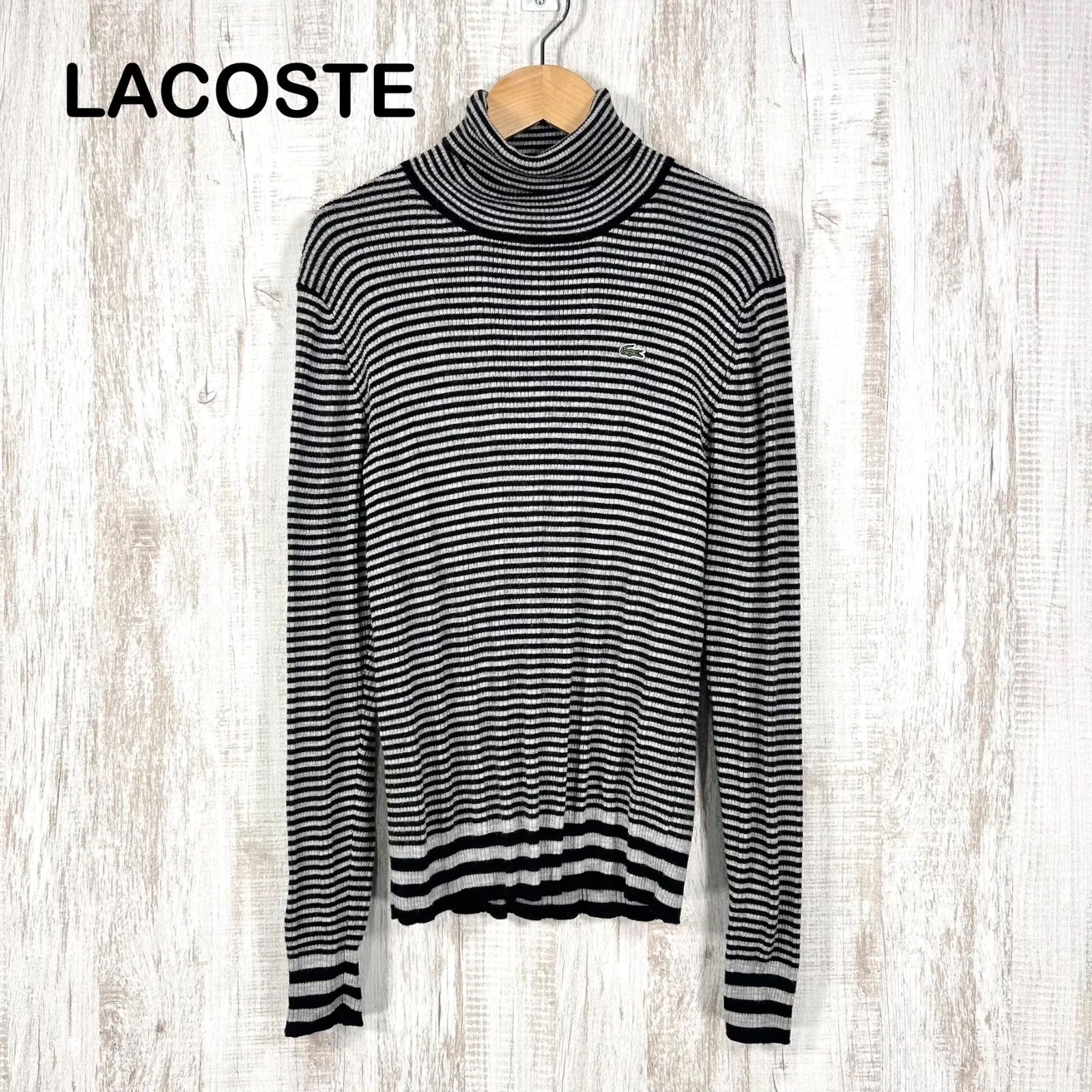 LACOSTE ラコステ ワニロゴ刺繍 ボーダー 総柄 タートルネック 