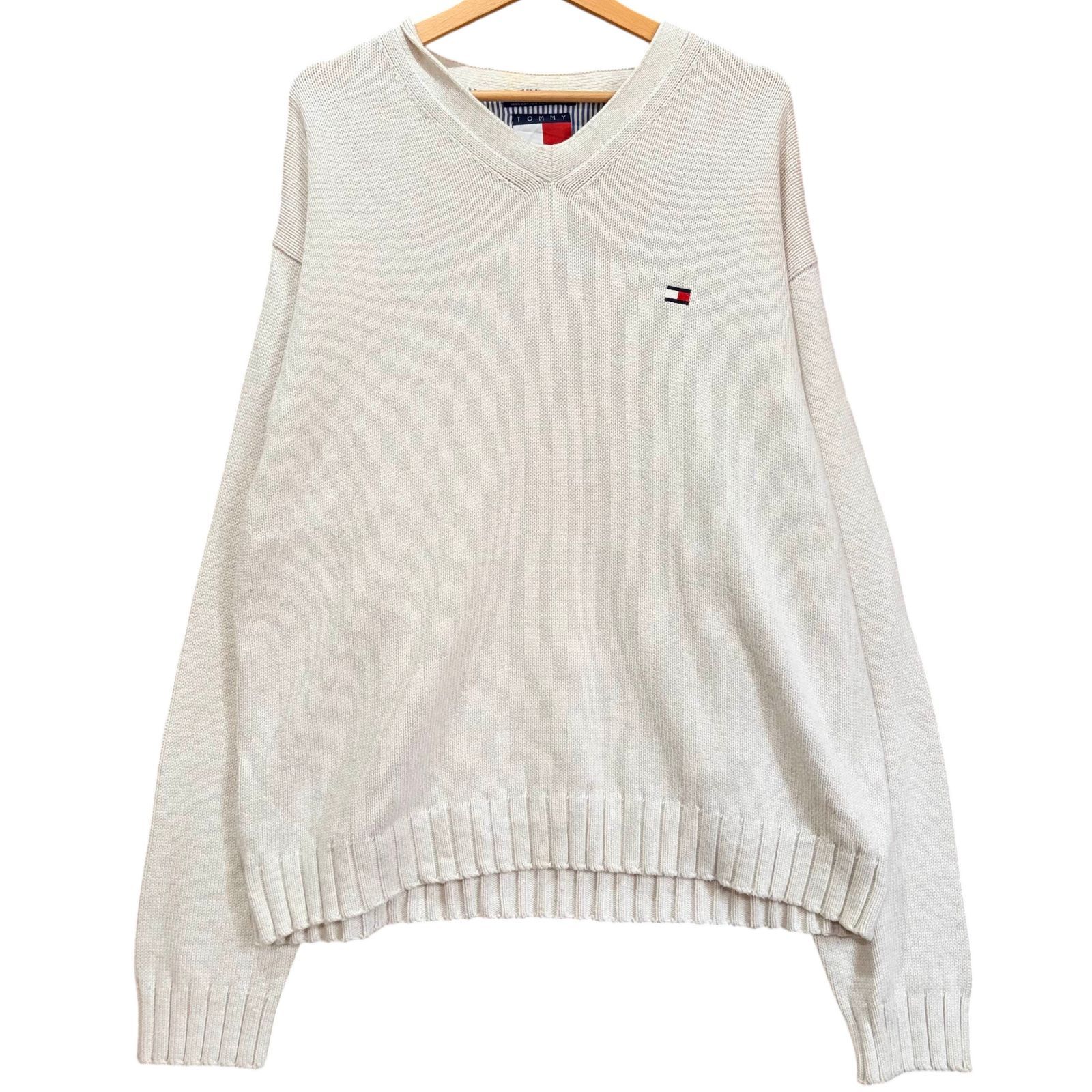 90年代 TOMMY HILFIGER トミーヒルフィガー Vネック コットンニット 