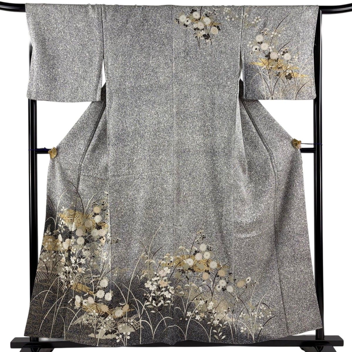 訪問着 秀品 身丈165.5cm 裄丈67cm 正絹 【中古】 訪問着 身丈166cm 裄丈67.5cm L 袷 菊 松 金糸 金彩 灰紫
