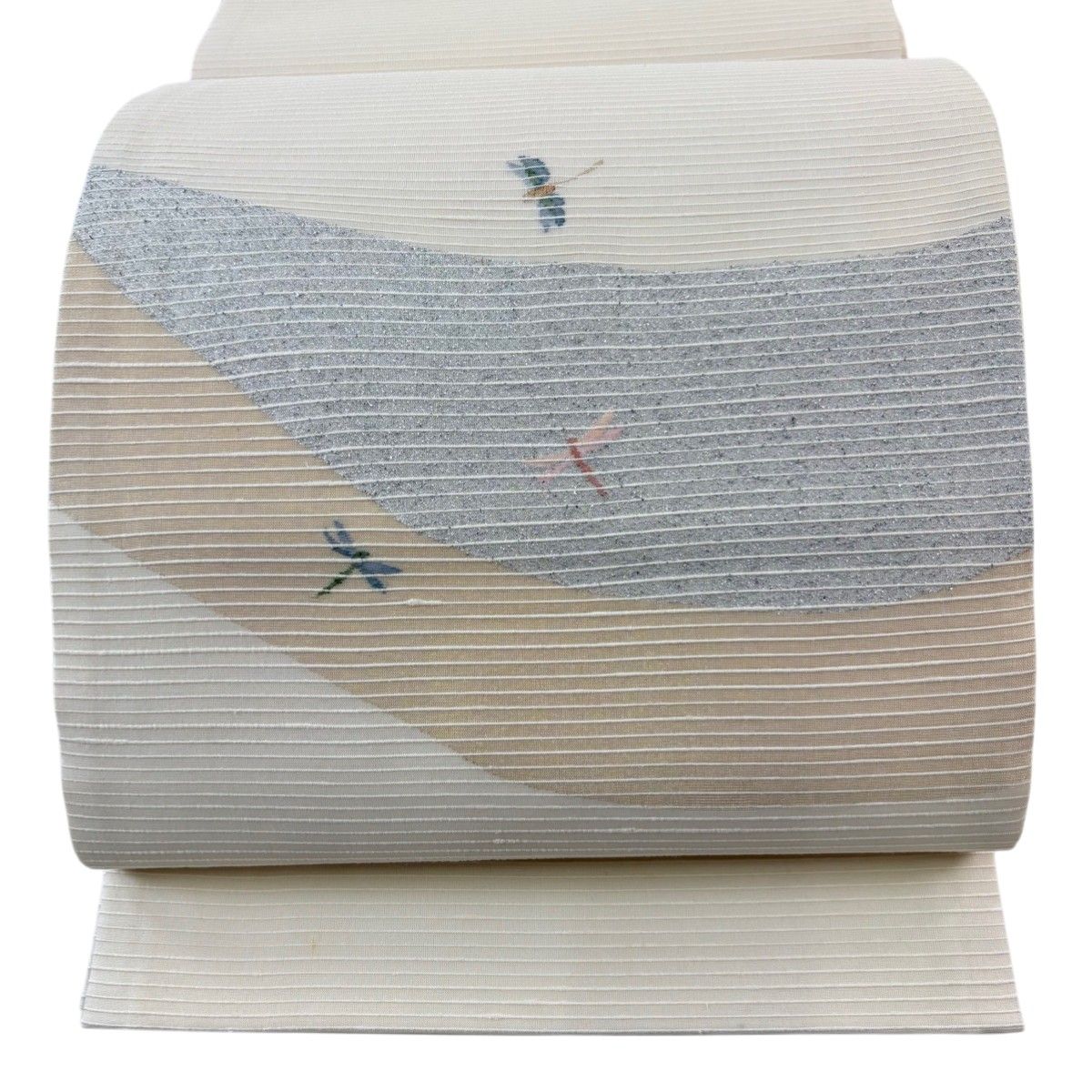 袋帯 秀品 落款 絲藝苑 夏帯 紗 ますいわ屋 とんぼ 縞 箔 クリーム 