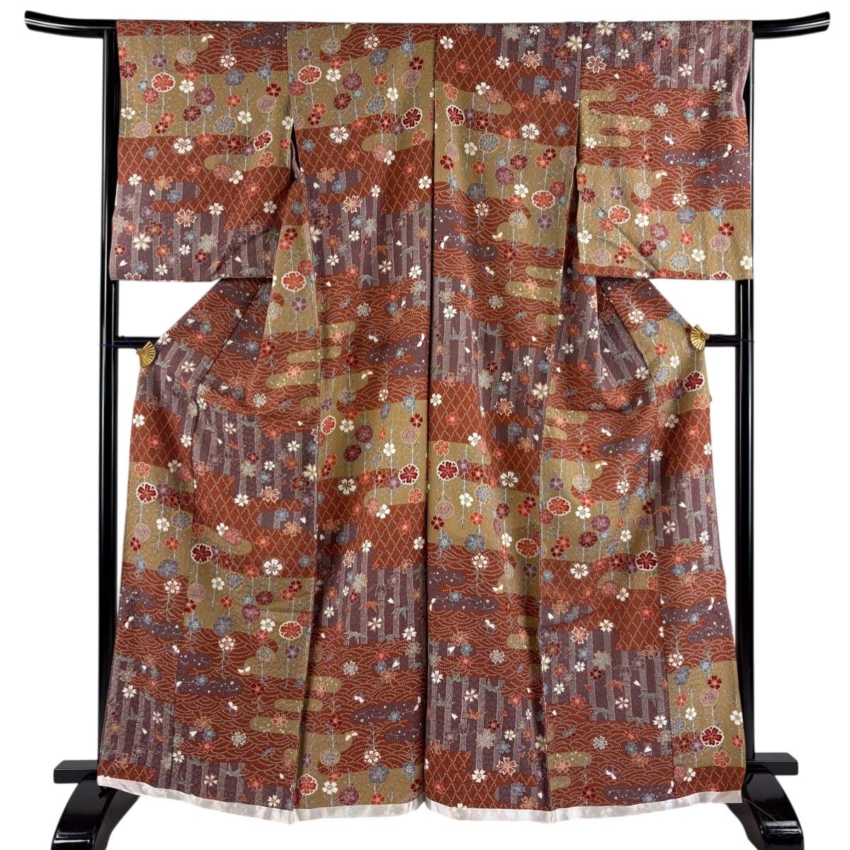 訪問着 美品 名品 身丈166cm 裄丈67.5cm 正絹 【中古】 美品 訪問着 身丈166cm 裄丈67.5cm L 袷 熨斗 花 総絞り 黒 正絹 名品