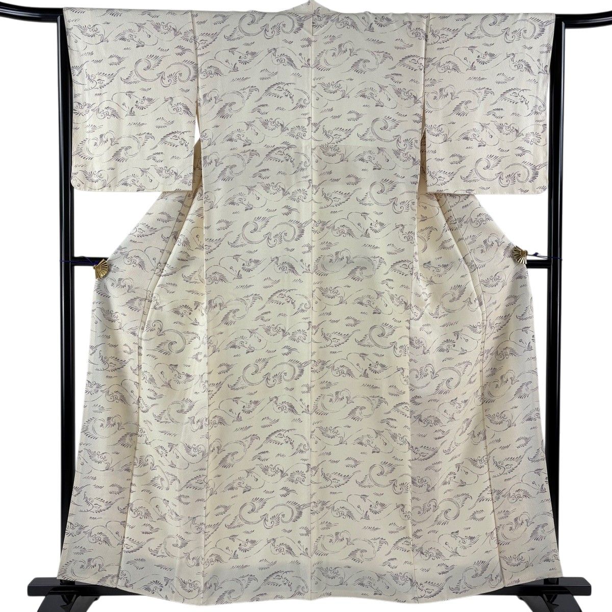 美品 小紋 身丈160cm 裄丈65cm M 袷 草花 霞 茶色 正絹 秀品