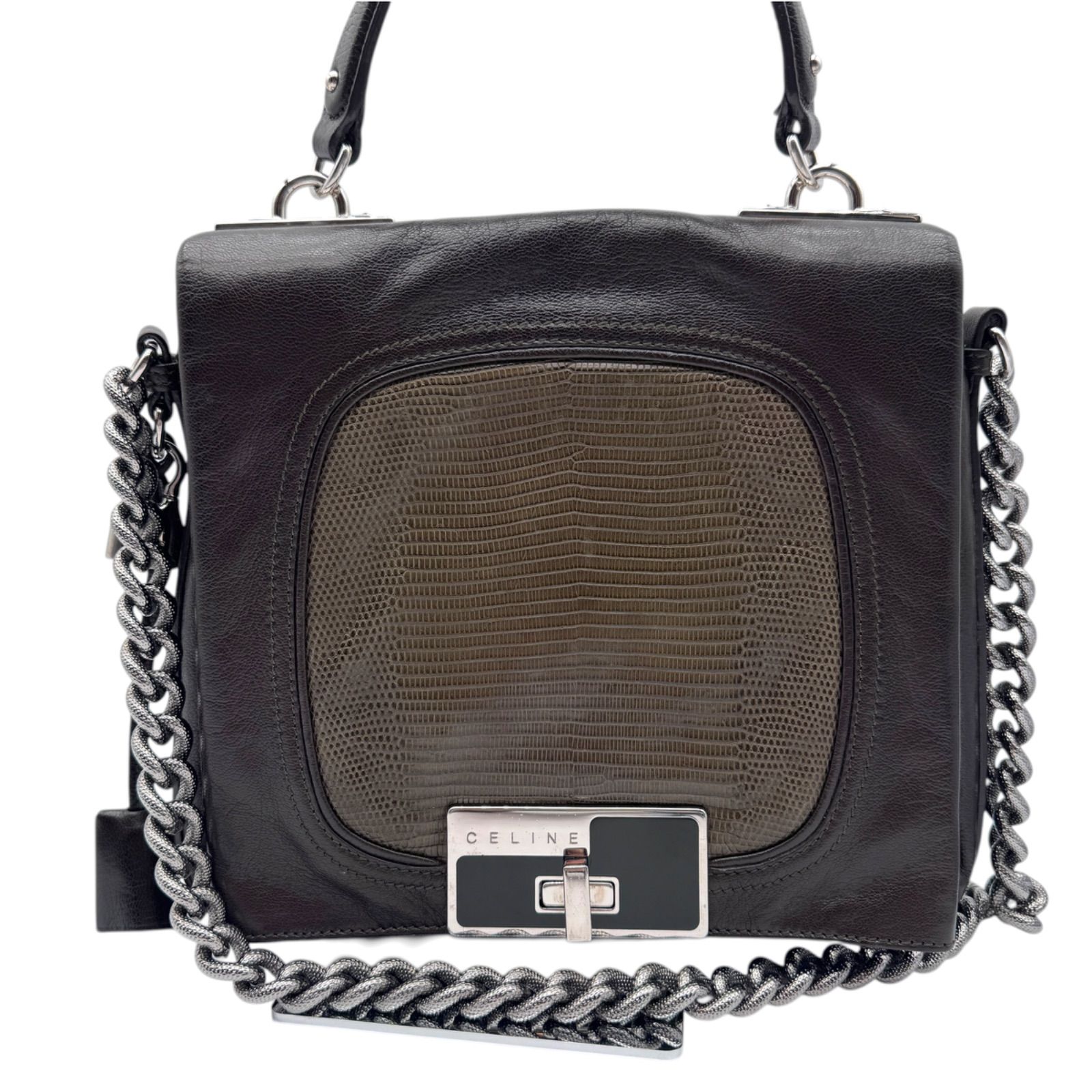 希少 CELINE セリーヌ 2way リザードエンボス チェーン ハンドバッグ
