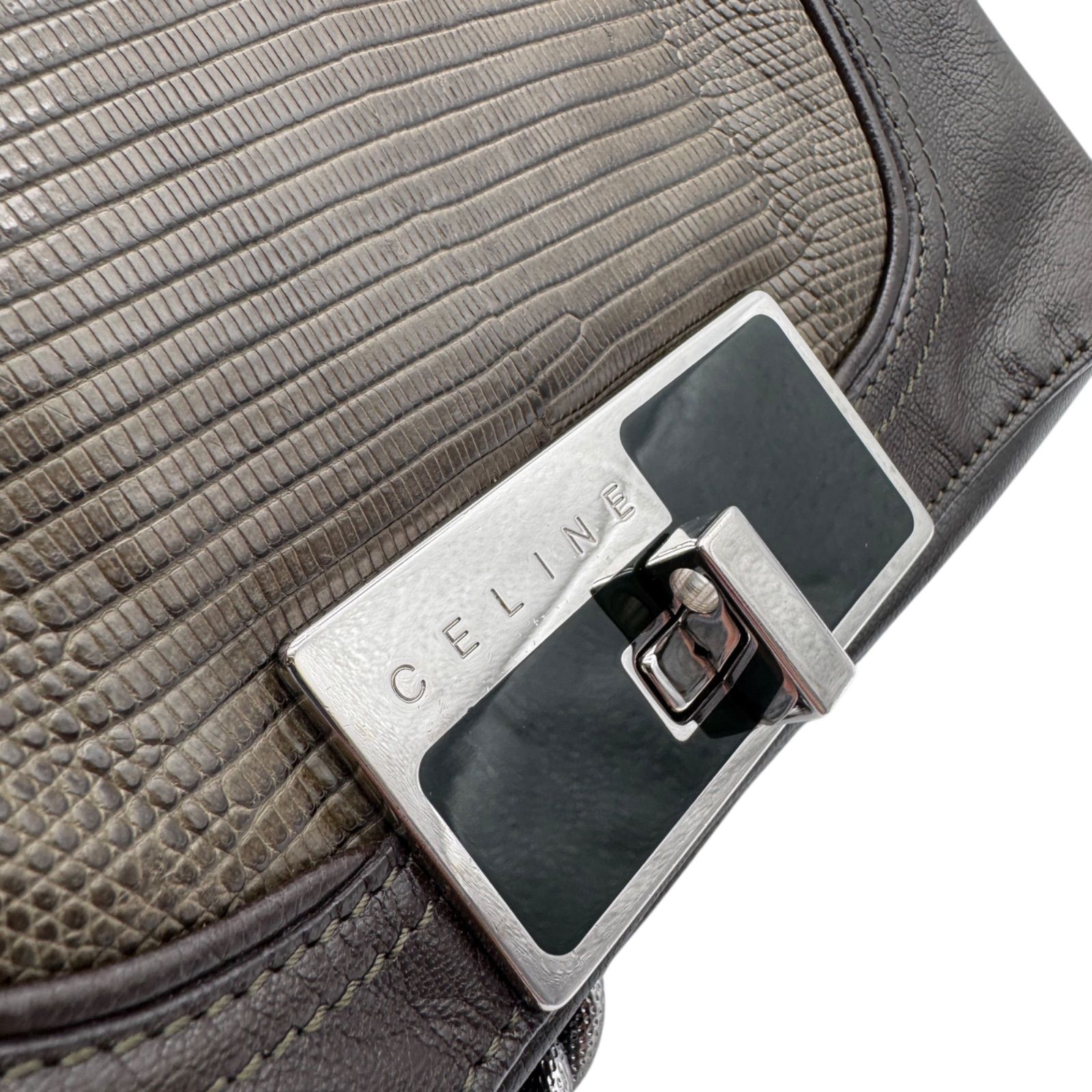 希少 CELINE セリーヌ 2way リザードエンボス チェーン ハンドバッグ