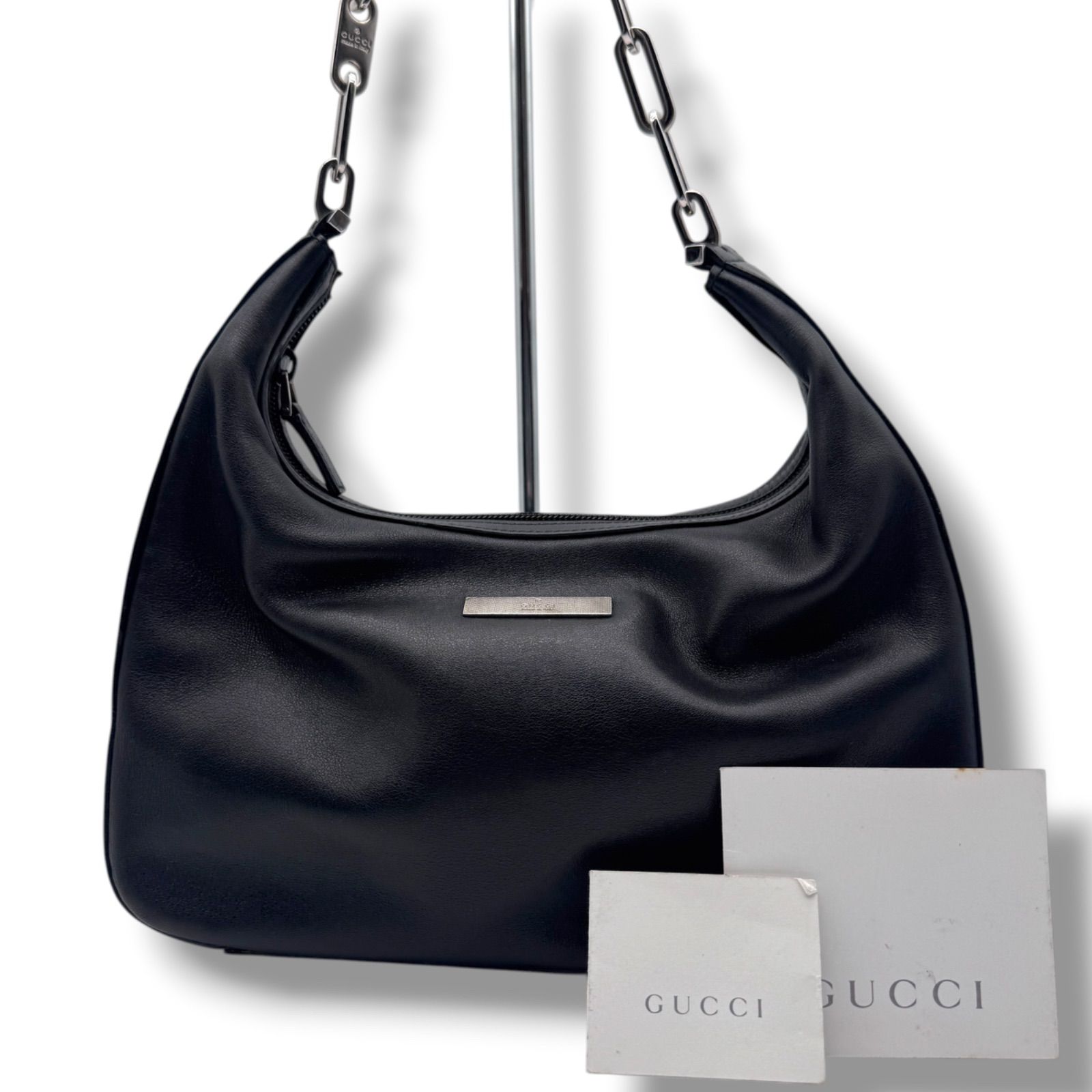 美品 GUCCI グッチ 001 3873 レザー チェーン ワンショルダーバッグ 