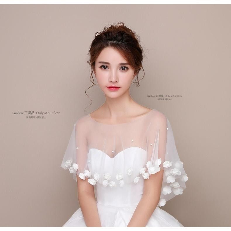 再入荷 ショール ウェディングショール 花 パール 白 ウェディング ホワイト 結婚式 花嫁 二次会 パーティー ウェディングフェミニン ガーリー レース 透け感 豪華