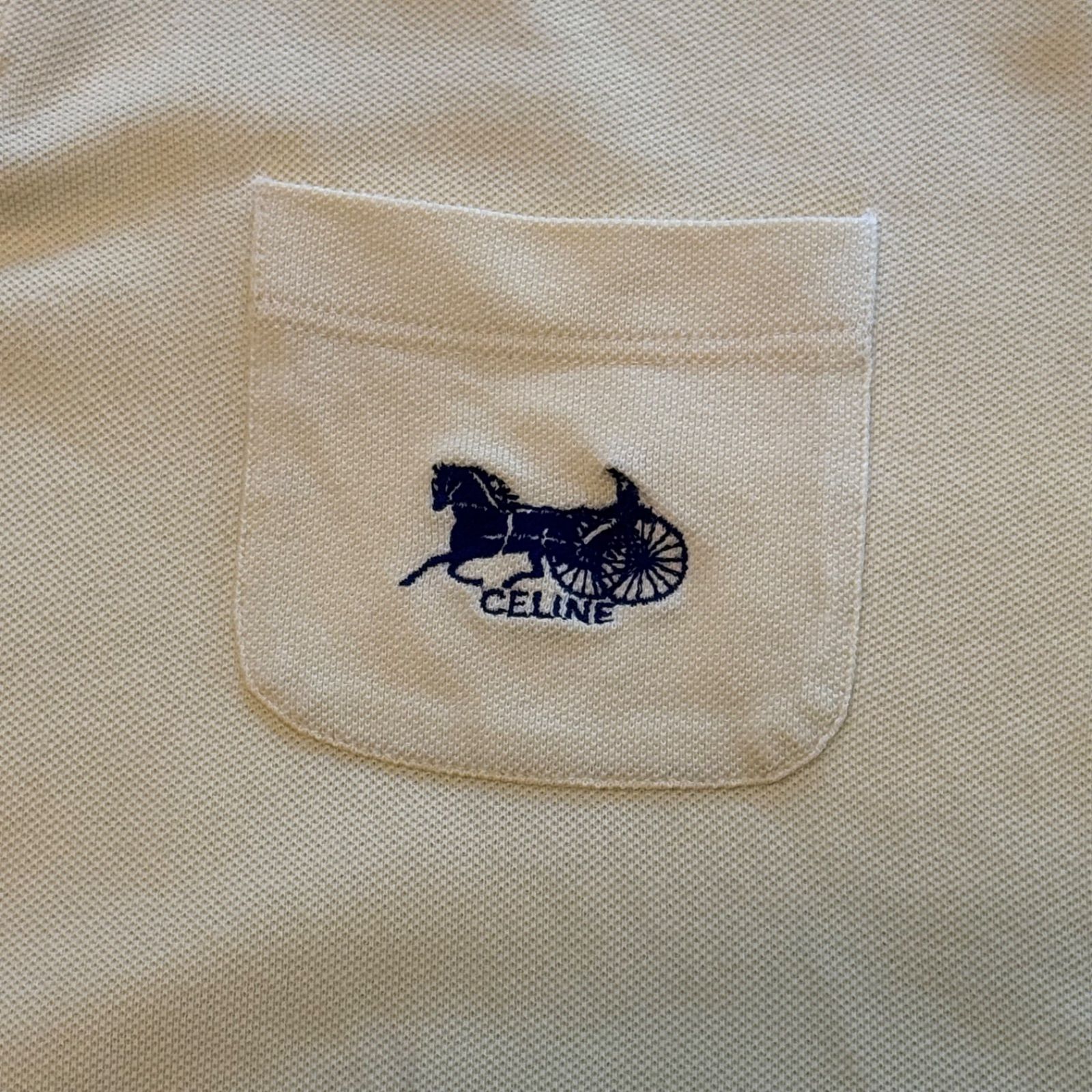 CELINE セリーヌ ポロシャツ 馬車ロゴ 刺繍 ワンポイント イエロー M