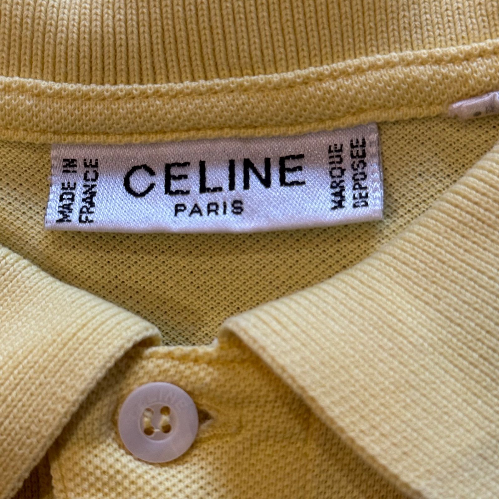 CELINE セリーヌ ポロシャツ 馬車ロゴ 刺繍 ワンポイント イエロー M