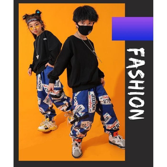 送料無料 キッズダンス衣装 ヒップホップ セットアップ HIPHOP 長袖 シャン 花柄 パンツ ズボン 男の子 女の子 子供服 ジャズダンス ステージ衣装 練習着 体操服