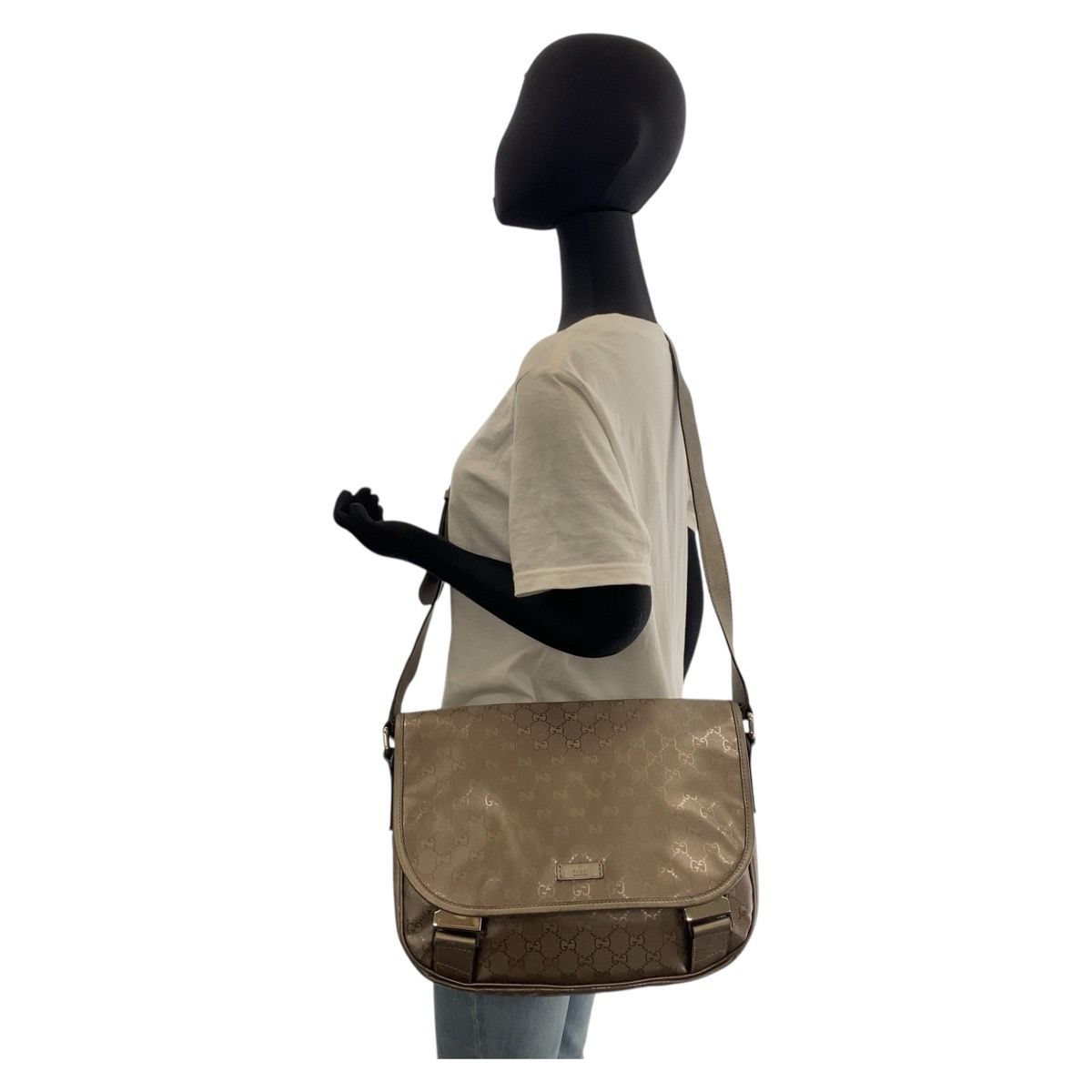 美品 GUCCI グッチ GGインプリメ メタリックブラウン シルバー金具 PVC 