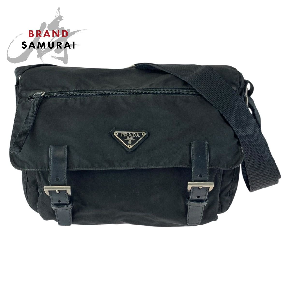 PRADA プラダ テスート 三角ロゴプレート ブラック 黒 シルバー金具 