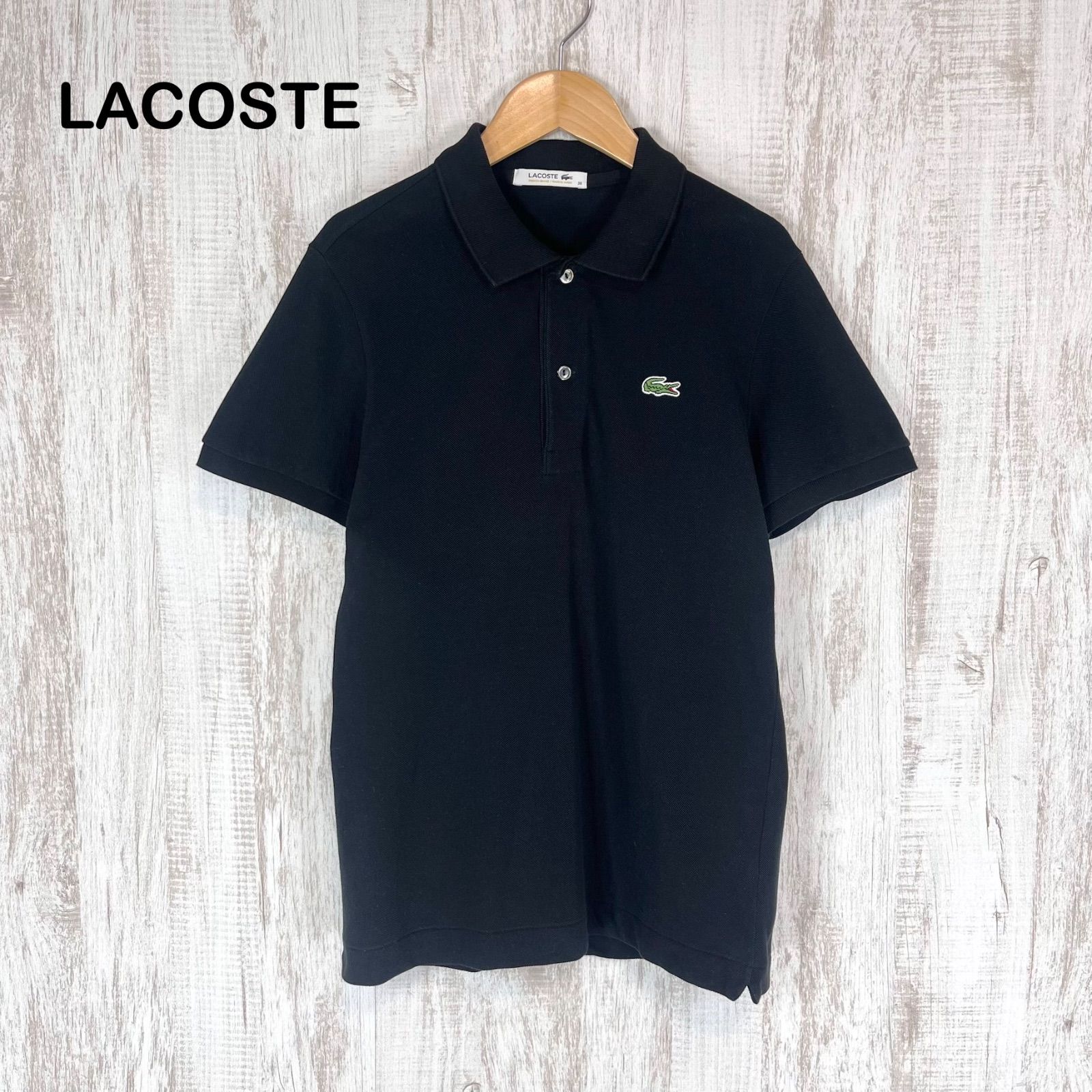 ナノユニバース別注 ラコステ ポロシャツ 黒 鹿の子 M ワニロゴ 美品 美品 LACOSTE ラコステ ワニロゴ刺繍 鹿の子 半袖 ポロシャツ ブラック