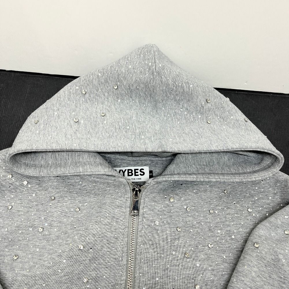 06w21598 VYBES Rhinestone Galaxy Zip Up Sサイズ グレー パーカー 