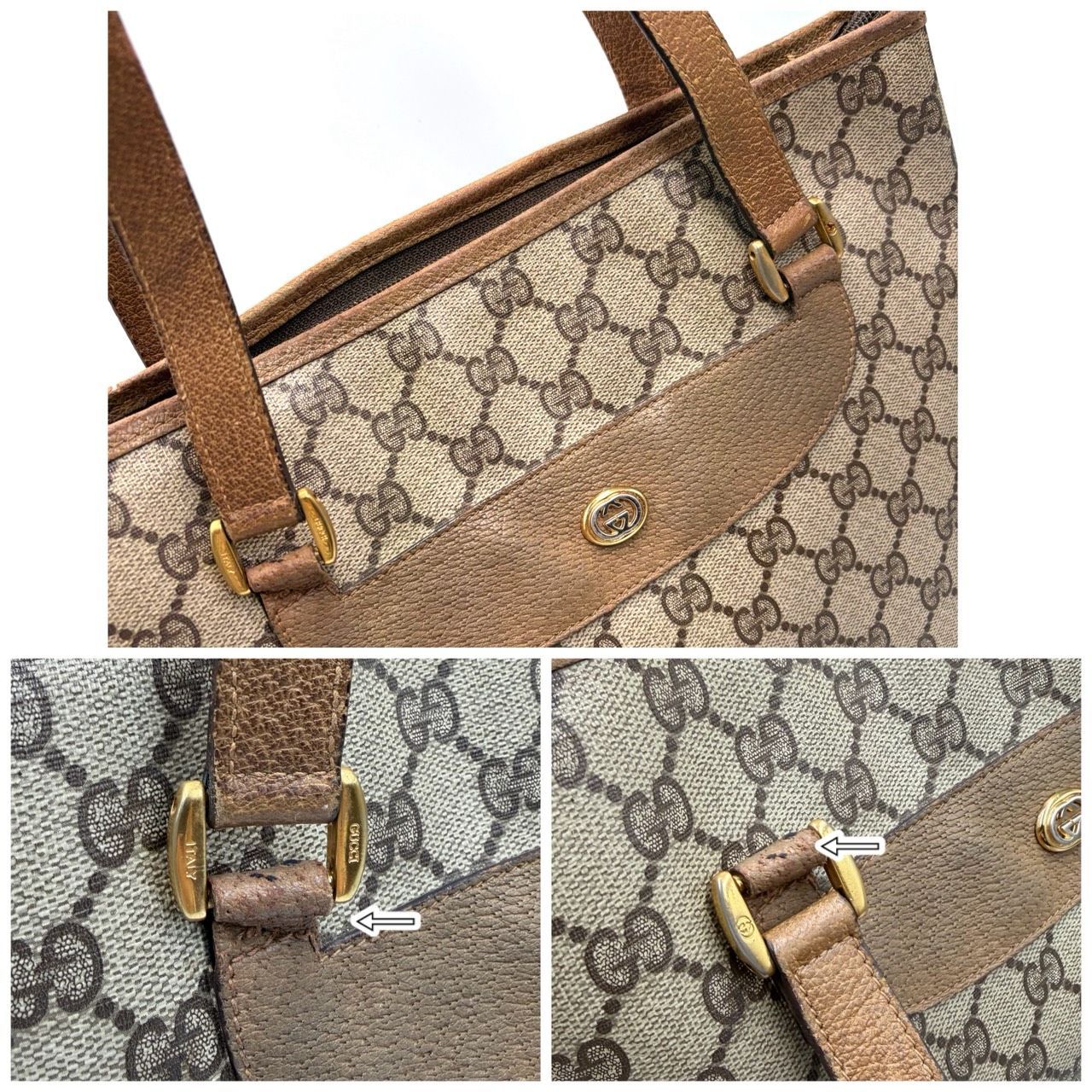 レディース GUCCI オールドグッチ トートバッグ GG柄 PVC ブラウン A4