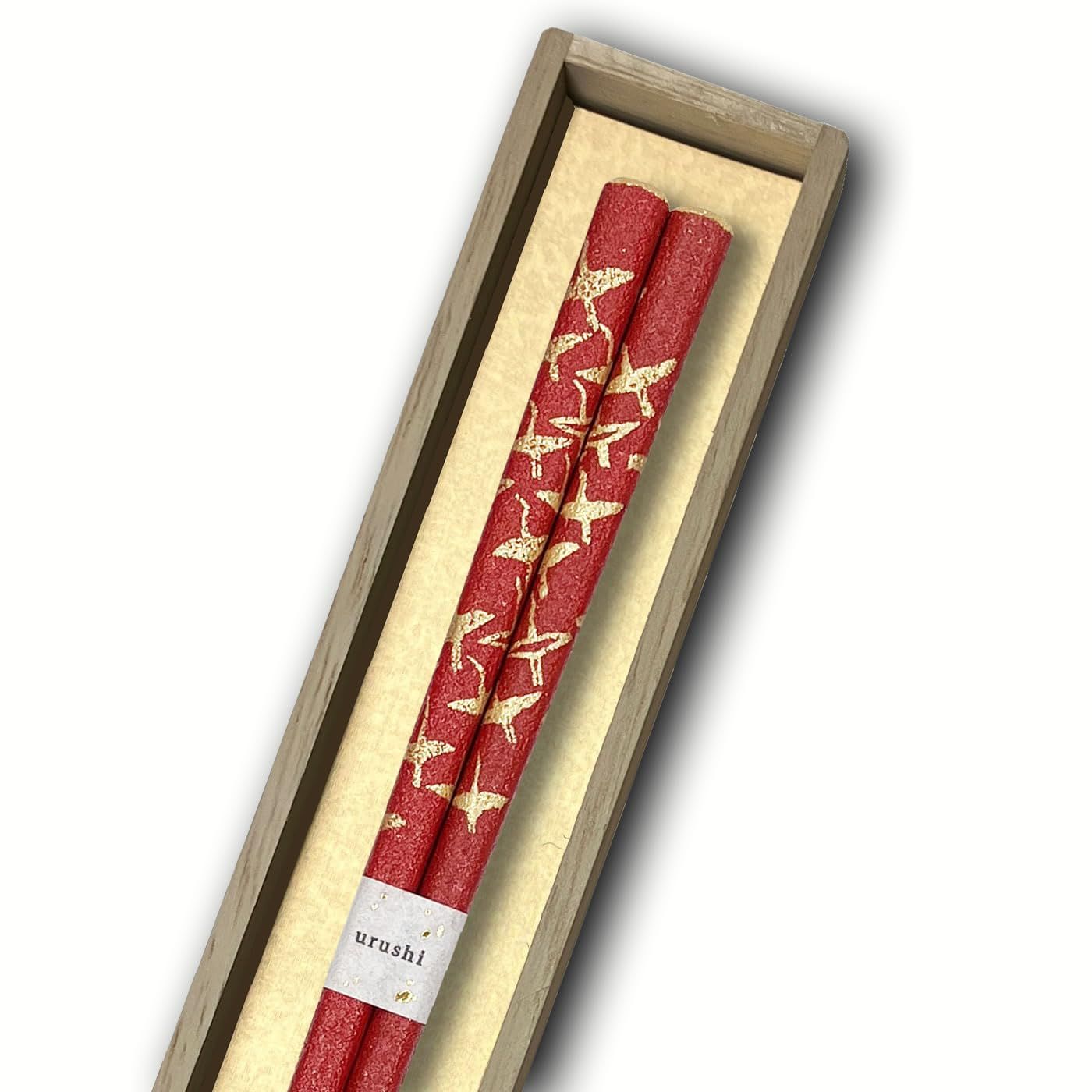 新品 橋本幸作漆器店 千羽鶴 輪島うるし箸 乾漆仕上げ 桐箱入り 22.5cm 日本製 天然漆 高級 職人技 滑りにくい ギフト プレゼント (赤)