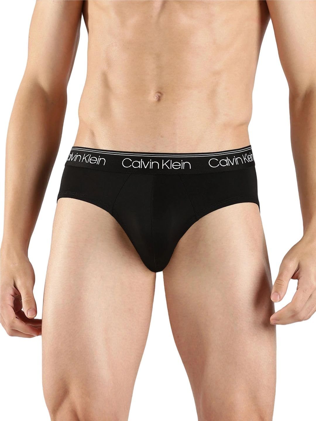 Calvin Klein Men 3 Pack Micro Stretch Wicking Hip Brief NB2568 ブラック、本物のグレーのロゴとストライプ。 [ブラック、本物のグレーのロゴとストライプ。] [M]