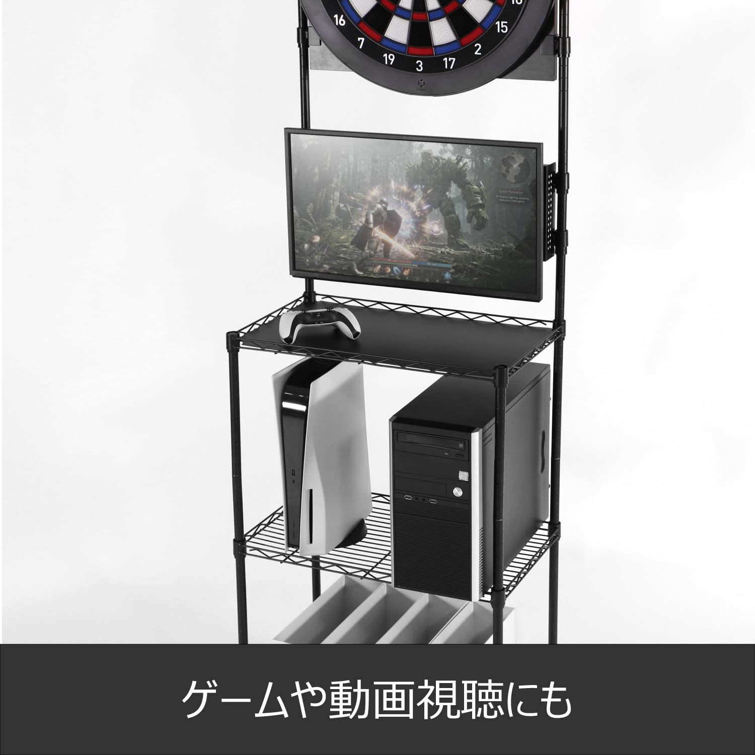 BLITZER ダーツボードスタンド 収納棚付き 閉めればスッキリ隠す収納 