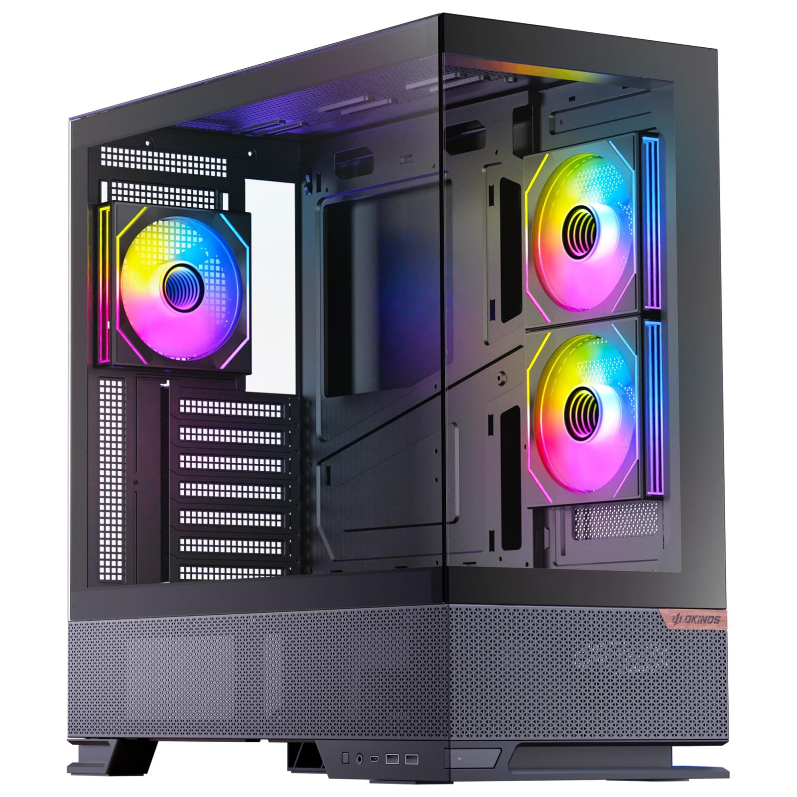 新品 Okinos PCケース Aqua 6 Infinity ブラック ARGBファン3個を標準搭載したATX対応ピラーレスPCケース OKINOS AQUA 6 Infinity Mid-Tower Gaming PC Case