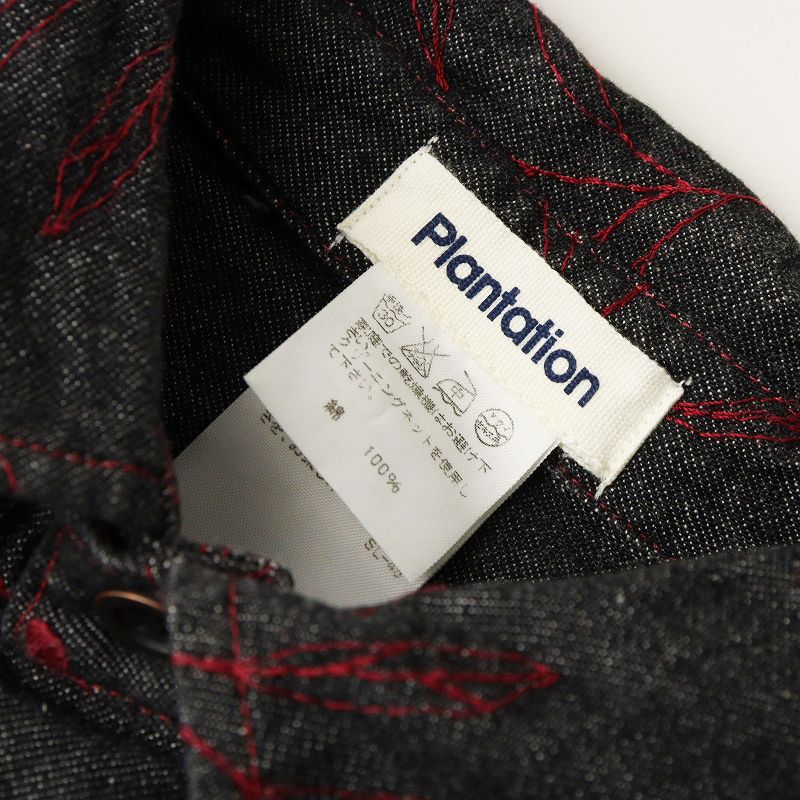 Archive 2012AW プランテーション Plantation 植物刺繍 ブラックデニムシャツ M 黒┃赤ステッチ トップス ブラウス【2400014882247】 Archive 2012AW プランテーション Plantation 植物刺繍 ブラックデニム
