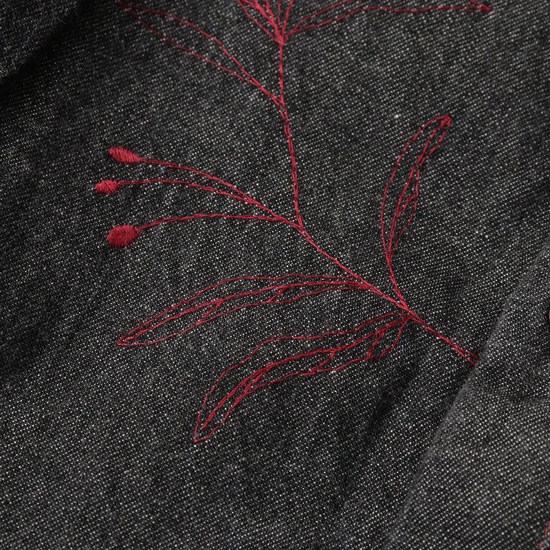 Archive 2012AW プランテーション Plantation 植物刺繍 ブラックデニムシャツ M 黒┃赤ステッチ トップス ブラウス【2400014882247】 Archive 2012AW プランテーション Plantation 植物刺繍 ブラックデニム