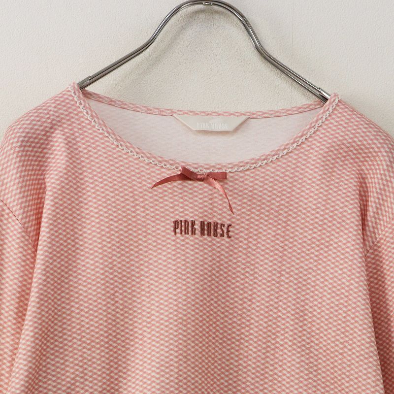 極美品 ピンクハウス PINK HOUSE 袖ピコフリルチェックカットソー 4（L