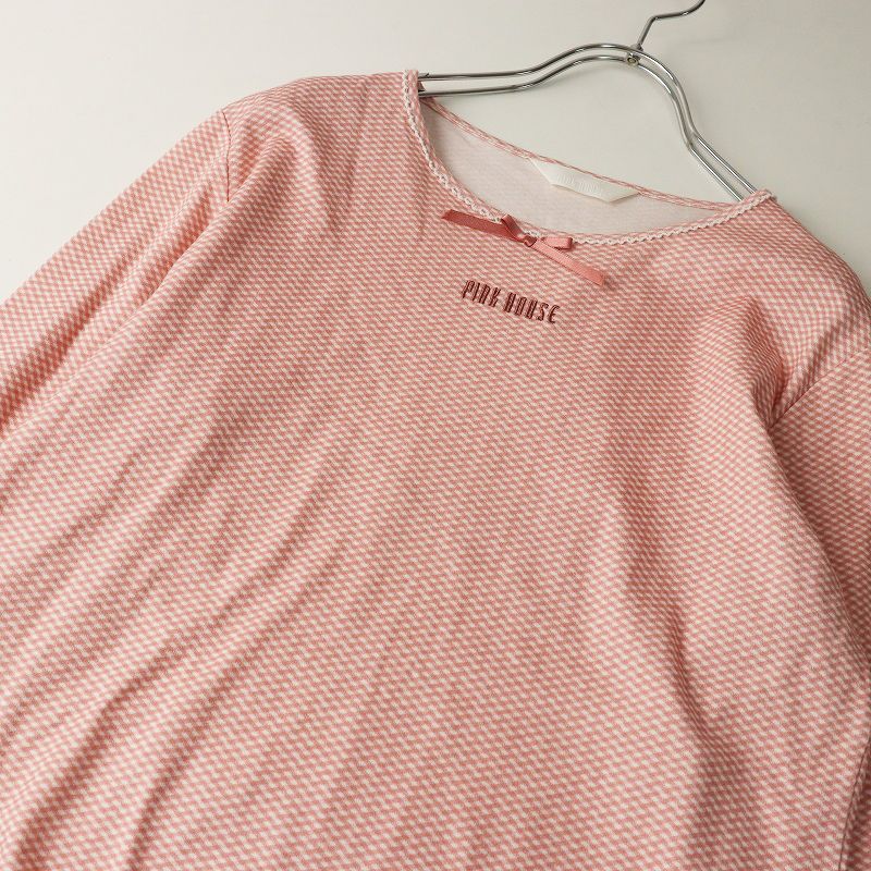 極美品 ピンクハウス PINK HOUSE 袖ピコフリルチェックカットソー 4（L