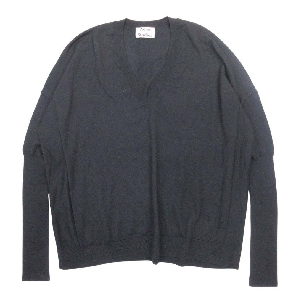 美品 19aw Acne Studios アクネストゥディオズ CALLA MERINO メリノウール ニット カットソー トップス Vネック XS 黒 レディース 古着 中古 USED 美品 19aw Acne Studios アクネストゥディオズ CALLA MERINO メリノ