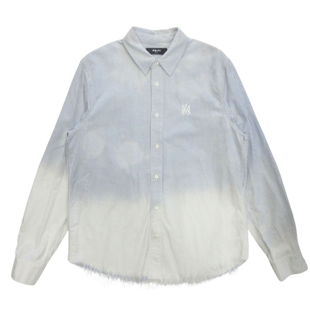 美品 AMIRI アミリ ブルーブリーチ オックスフォード シャツ カットソー 長袖 ストライプ 切りっぱなし MSL011-440 サイズS メンズ 古着 中古 USED 美品 AMIRI アミリ ブルーブリーチ オックスフォード シャツ