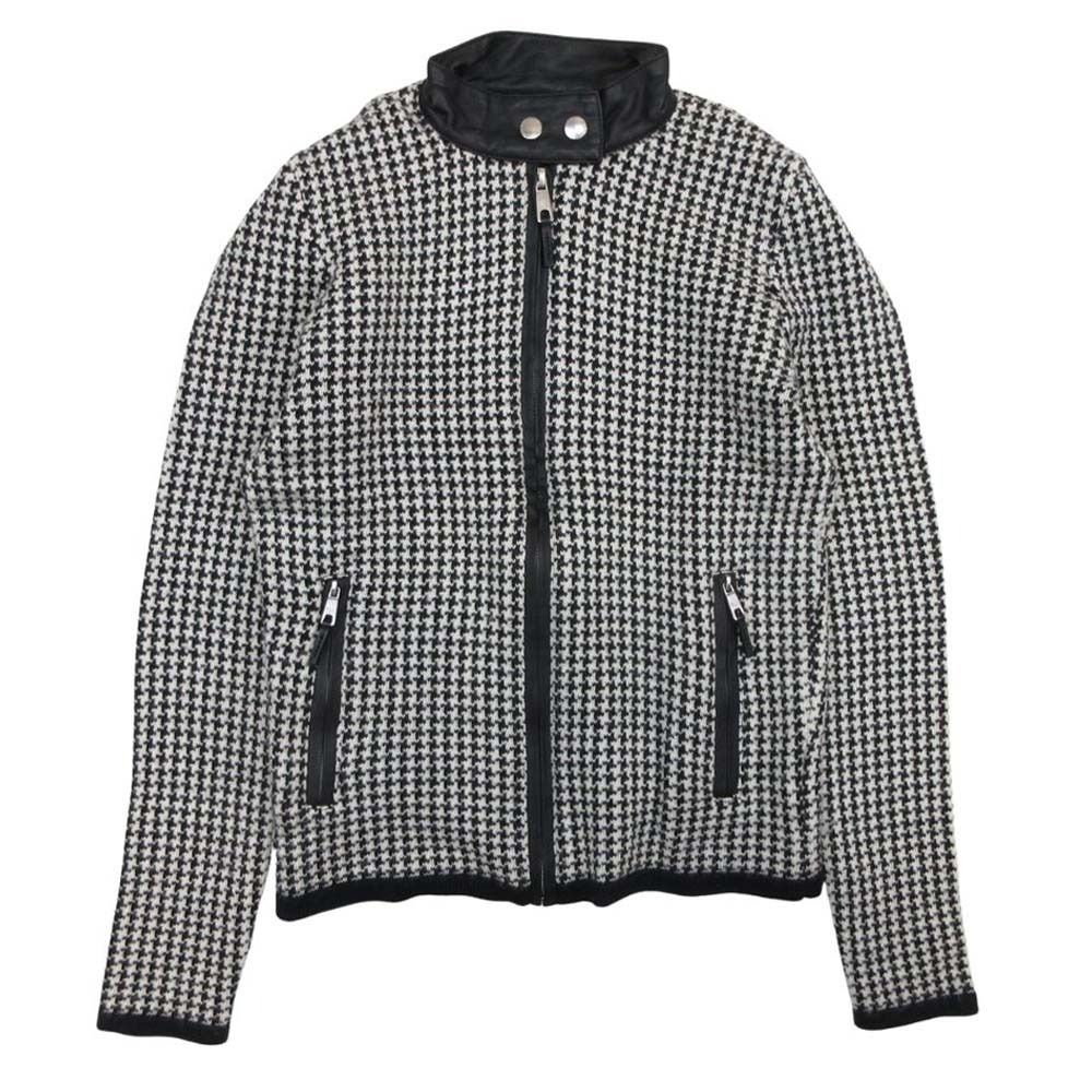 Ralph Lauren - 未使用 ラルフローレン LAUREN RALPH LAUREN ニット ブルゾン ジップアップ 千鳥格子 ウール シルク アウター レディース M ホワイト/ブラック 美品 LAUREN RALPH LAUREN ローレンラルフローレン 千鳥格子柄 ジップ
