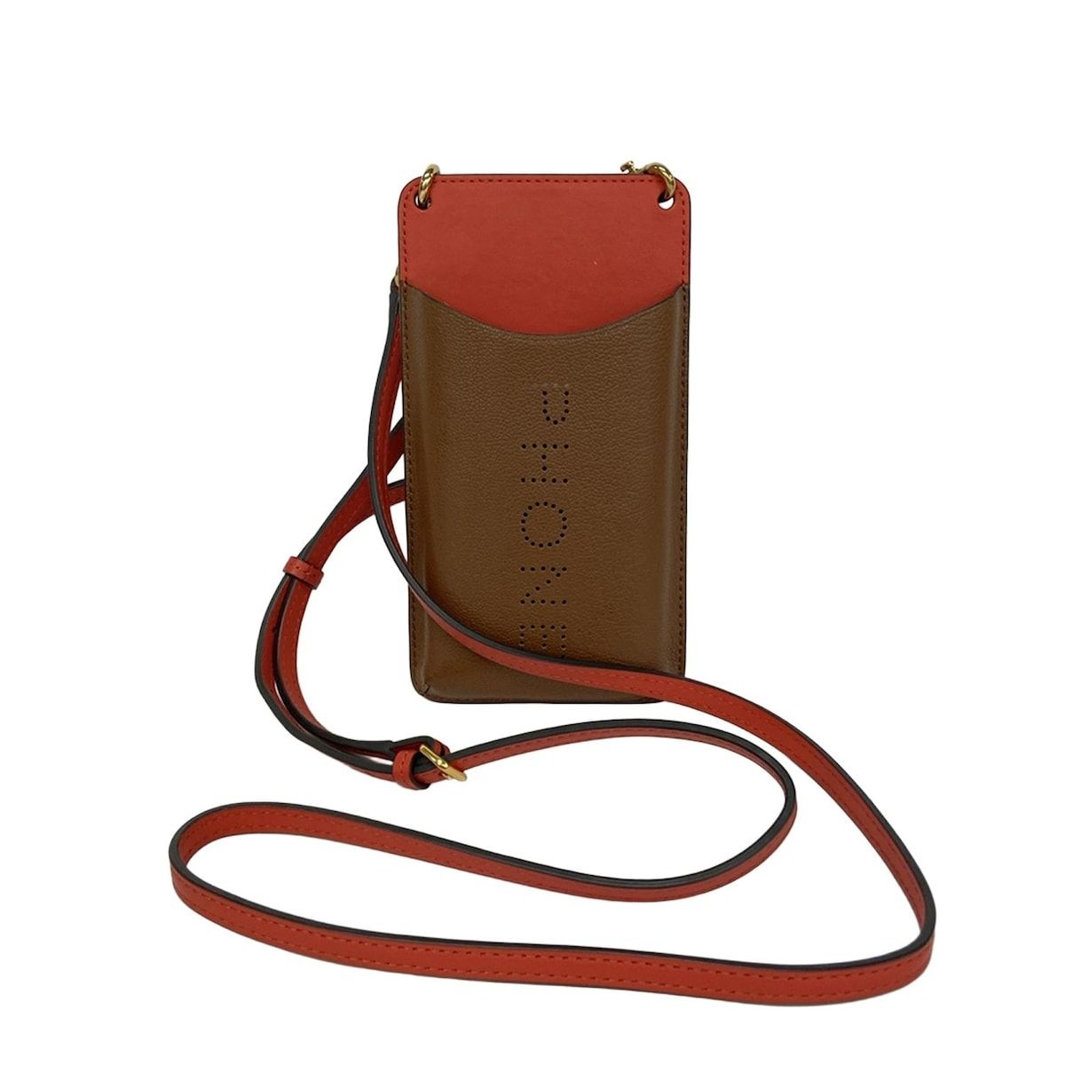 Anya Hindmarch(アニヤハインドマーチ) 携帯電話ケース美品 - ブラウン×レッド ピーピング アイズ/スマホポシェット レザー